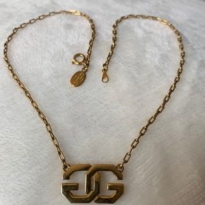 Givenchy 1977 Paris-New York Necklace Vintage Double GG Logo Gold Plated.